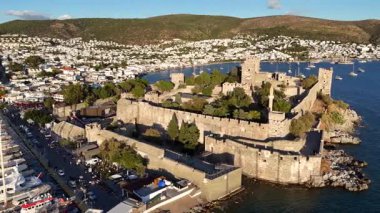 Aerial View of Bodrum Marina and Castle, Scenic Coastline of Turkey