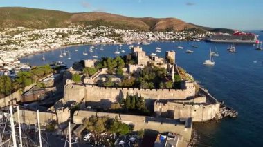 Aerial View of Bodrum Marina and Castle, Scenic Coastline of Turkey
