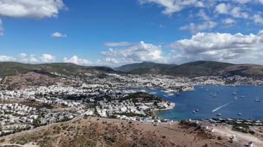 Aerial View of Bodrum Gumbet with Yachts and Clear Blue Water