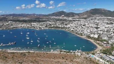 Aerial View of Bodrum Gumbet with Yachts and Clear Blue Water