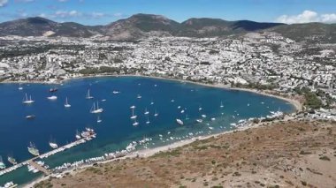 Aerial View of Bodrum Gumbet with Yachts and Clear Blue Water