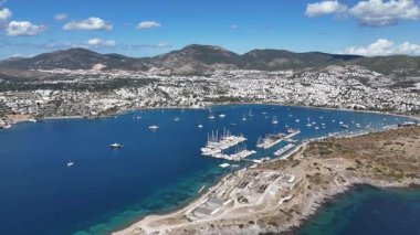 Aerial View of Bodrum Gumbet with Yachts and Clear Blue Water