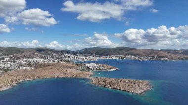 Aerial View of Bodrum Gumbet with Yachts and Clear Blue Water
