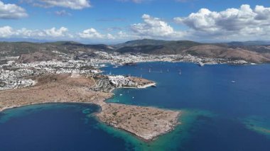 Aerial View of Bodrum Gumbet with Yachts and Clear Blue Water