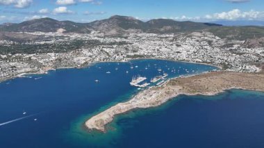 Aerial View of Bodrum Gumbet with Yachts and Clear Blue Water