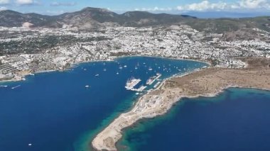 Aerial View of Bodrum Gumbet with Yachts and Clear Blue Water