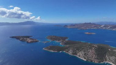 Aerial View of Bodrum Gumbet with Yachts and Clear Blue Water