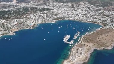 Aerial View of Bodrum Gumbet with Yachts and Clear Blue Water