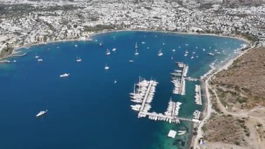 Aerial View of Bodrum Gumbet with Yachts and Clear Blue Water