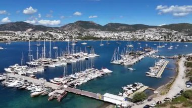 Aerial View of Bodrum Gumbet with Yachts and Clear Blue Water
