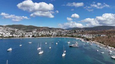 Aerial View of Bodrum Gumbet with Yachts and Clear Blue Water