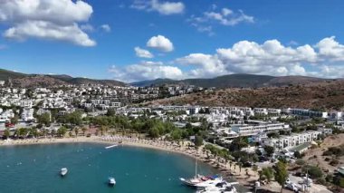 Aerial View of Bodrum Gumbet with Yachts and Clear Blue Water