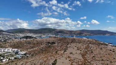 Aerial View of Bodrum Gumbet with Yachts and Clear Blue Water