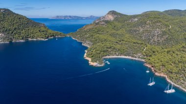Aerial View of Gemile Island and Bay in Fethiye, Turkey