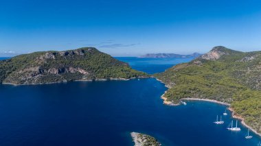 Aerial View of Gemile Island and Bay in Fethiye, Turkey