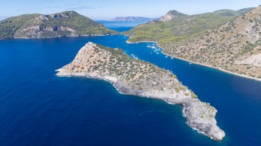 Aerial View of Gemile Island and Bay in Fethiye, Turkey