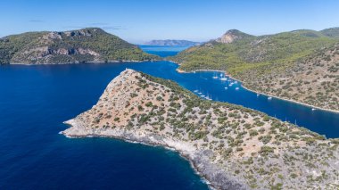 Aerial View of Gemile Island and Bay in Fethiye, Turkey
