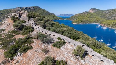 Aerial View of Gemile Island and Bay in Fethiye, Turkey