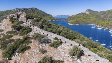 Aerial View of Gemile Island and Bay in Fethiye, Turkey