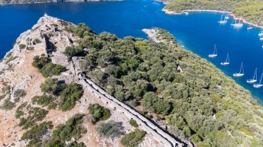 Aerial View of Gemile Island and Bay in Fethiye, Turkey