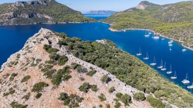 Aerial View of Gemile Island and Bay in Fethiye, Turkey