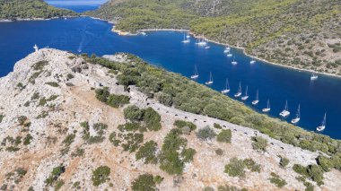 Aerial View of Gemile Island and Bay in Fethiye, Turkey