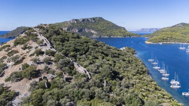 Aerial View of Gemile Island and Bay in Fethiye, Turkey