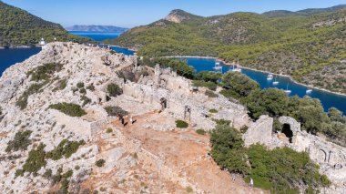 Aerial View of Gemile Island and Bay in Fethiye, Turkey