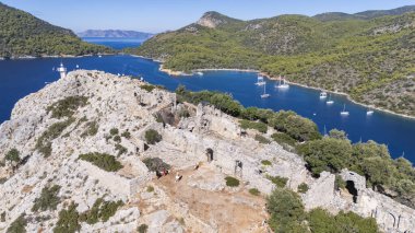 Aerial View of Gemile Island and Bay in Fethiye, Turkey