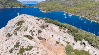 Aerial View of Gemile Island and Bay in Fethiye, Turkey