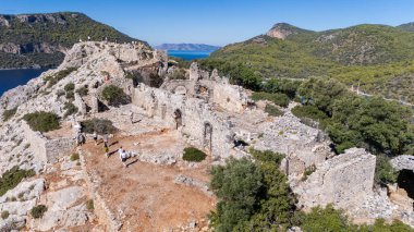 Aerial View of Gemile Island and Bay in Fethiye, Turkey