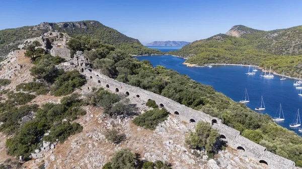 Aerial View of Gemile Island and Bay in Fethiye, Turkey
