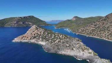 Aerial View of Gemile Island and Bay in Fethiye, Turkey