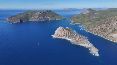 Aerial View of Gemile Island and Bay in Fethiye, Turkey