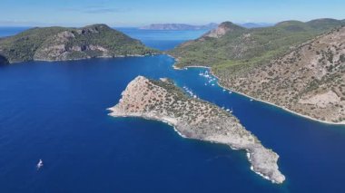Aerial View of Gemile Island and Bay in Fethiye, Turkey