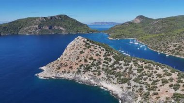 Aerial View of Gemile Island and Bay in Fethiye, Turkey
