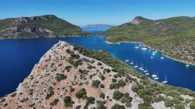 Aerial View of Gemile Island and Bay in Fethiye, Turkey