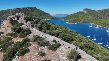 Aerial View of Gemile Island and Bay in Fethiye, Turkey