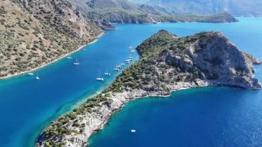 Aerial View of Gemile Island and Bay in Fethiye, Turkey