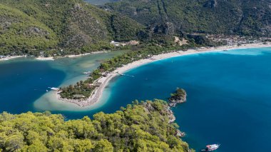 Aerial view of the famous Blue Lagoon beach in Oludeniz, Fethiye, Turkey