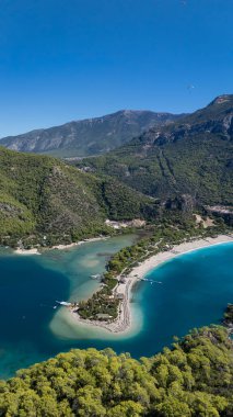 Aerial view of the famous Blue Lagoon beach in Oludeniz, Fethiye, Turkey