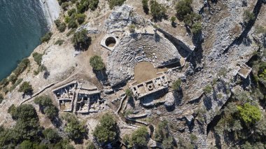 Ancient Amos Theater Overlooking the Aegean Sea in Marmaris, Turkey