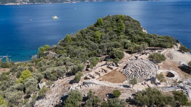 Ancient Amos Theater Overlooking the Aegean Sea in Marmaris, Turkey