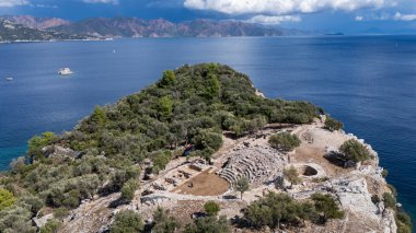 Ancient Amos Theater Overlooking the Aegean Sea in Marmaris, Turkey