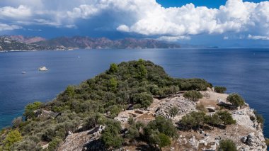Ancient Amos Theater Overlooking the Aegean Sea in Marmaris, Turkey