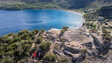 Ancient Amos Theater Overlooking the Aegean Sea in Marmaris, Turkey