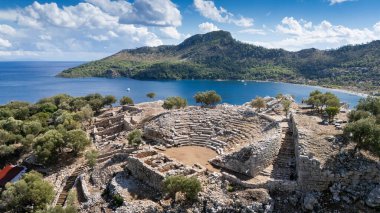 Ancient Amos Theater Overlooking the Aegean Sea in Marmaris, Turkey