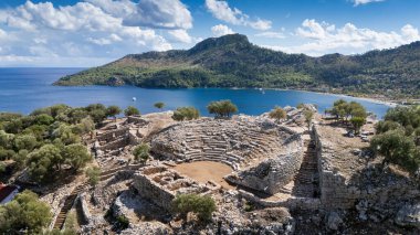 Ancient Amos Theater Overlooking the Aegean Sea in Marmaris, Turkey