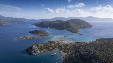 Aerial View of Bozburun Harbor and Sailboats in Marmaris, Turkey