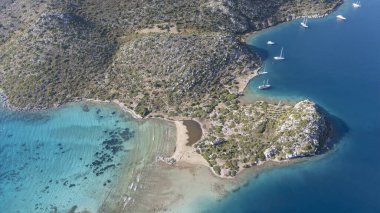 Aerial View of Bozburun Harbor and Sailboats in Marmaris, Turkey